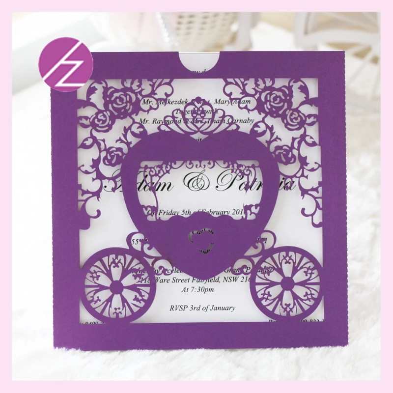 

50/pcs laser cut pearl paper with shimmer beautiful wedding dearm carriage wedding party decoration invitation cards QJ-105