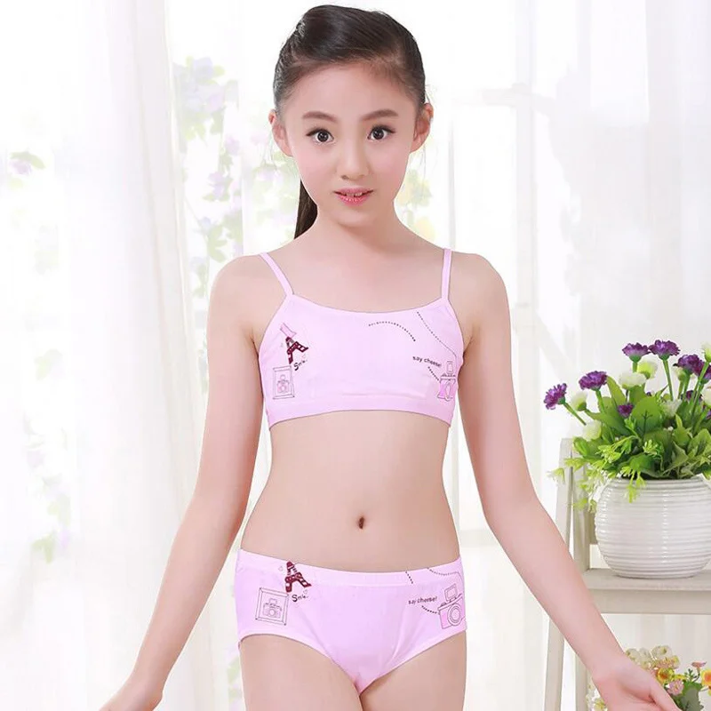8051pink Удобное нижнее белье для девочек-подростков; комплект нижнего белья из хлопка для подростков; Спортивный бюстгальтер; майка; топ+ трусы-боксеры - Цвет: 8051pink