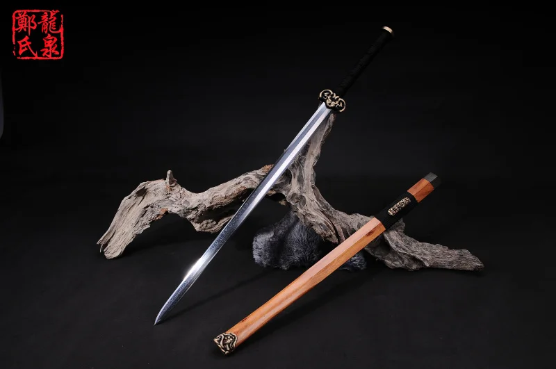 Free Shipping-Antique Chinese Sword Han Jian HandForged Folded Steel Blade Circle Lines Pattern Sharp For Collectible