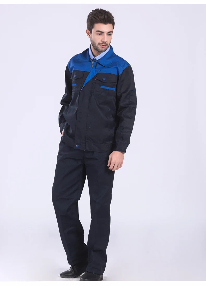 Navy and blue Рабочая одежда для мужчин, рабочая одежда, топы и штаны, ремонтник, автомеханика, высокое качество, рабочая одежда - Цвет: Navy and blue