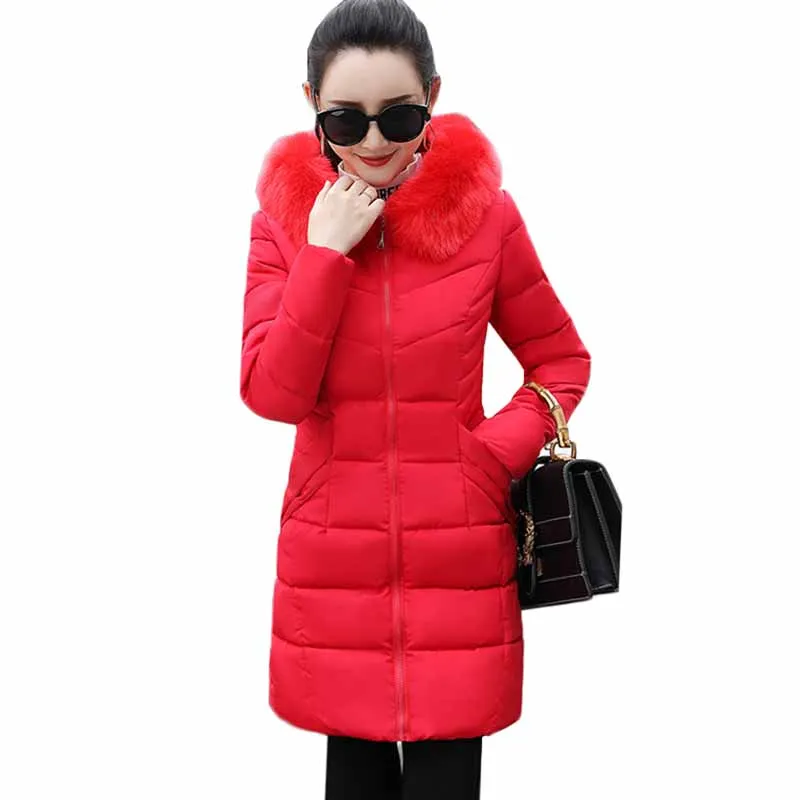 

2018 Women Winter Jacket Coat Solid Thick Warm Plus size 3XL Long Outerwear Casacos de inverno Feminino Fur collar Hooded parka