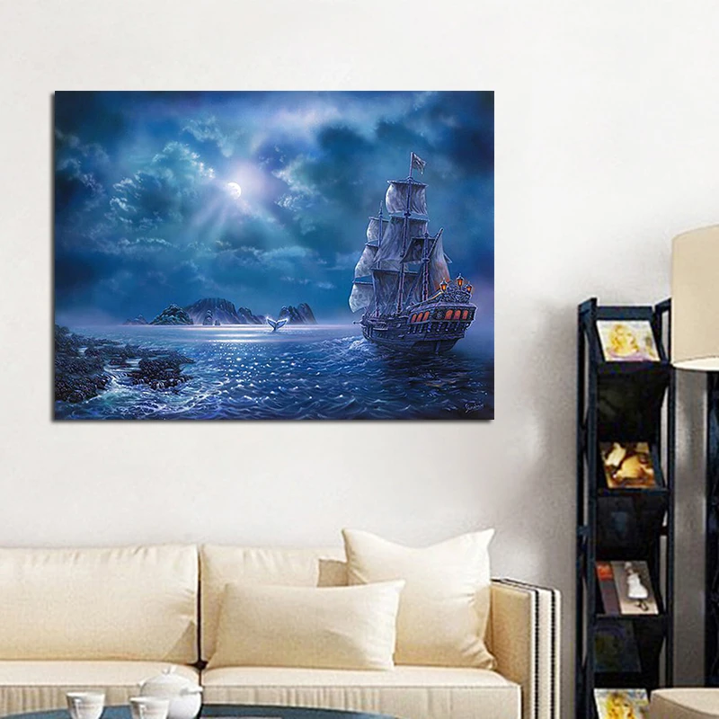 5D Diy Full Diamond Painting Landscape sea sailboat Cross Stitch Mosaic Craft Embroidery Home Paintings | Дом и сад