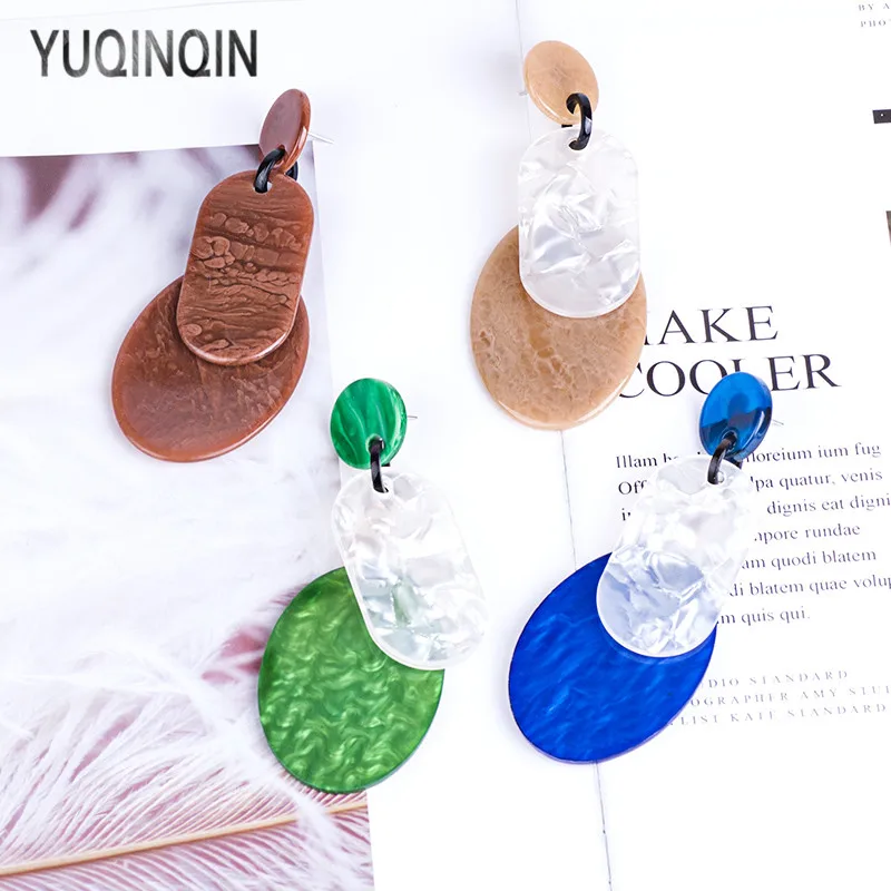Модные свисающие серьги YUQINQIN для женщин 2018 акриловые украшения Длинные круглые