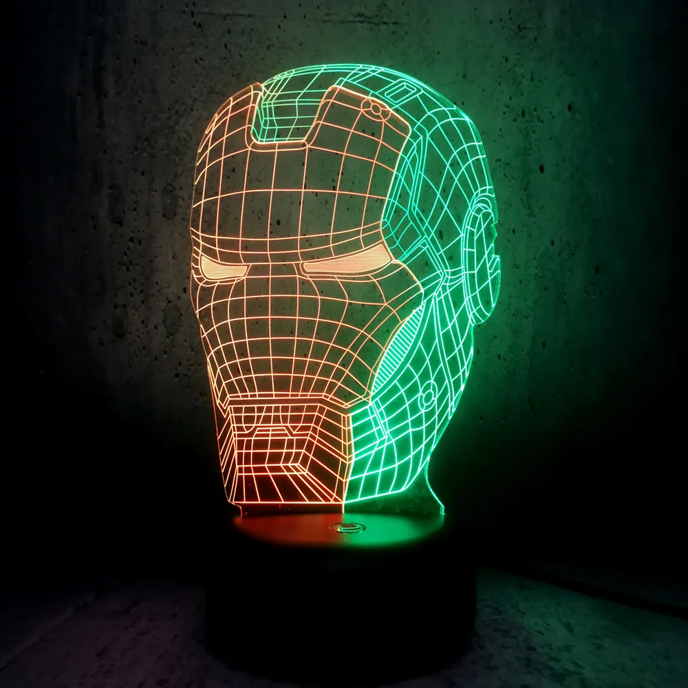 3D лампа Железный человек голова смешанный двойной цвет 7 цветов Led градиент