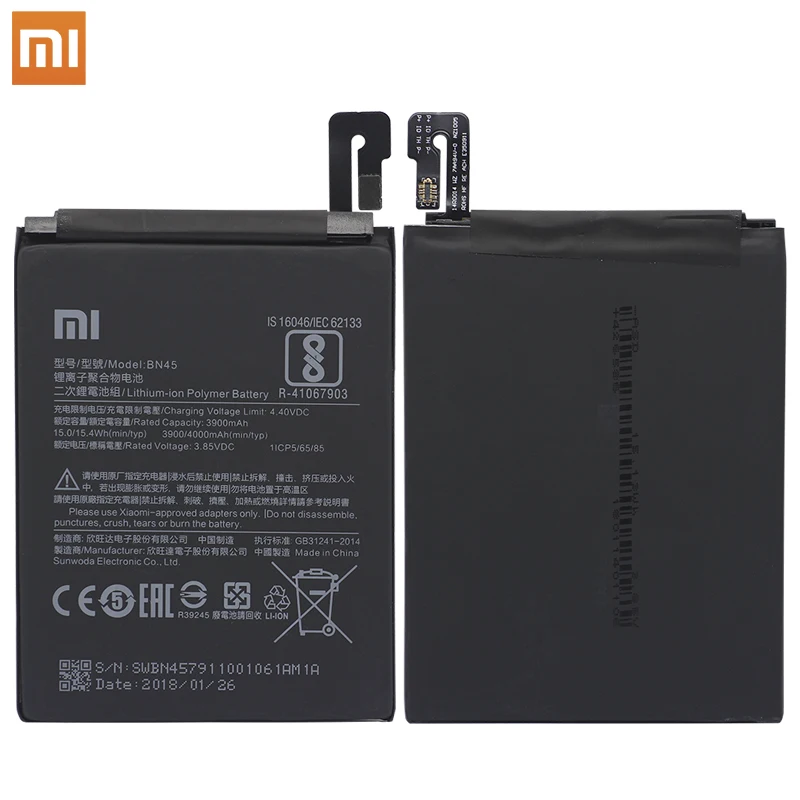 Xiao Mi аккумулятор для телефона BN45 Xiaomi note2 Redmi Note 5 Note5 Оригинальные аккумуляторы