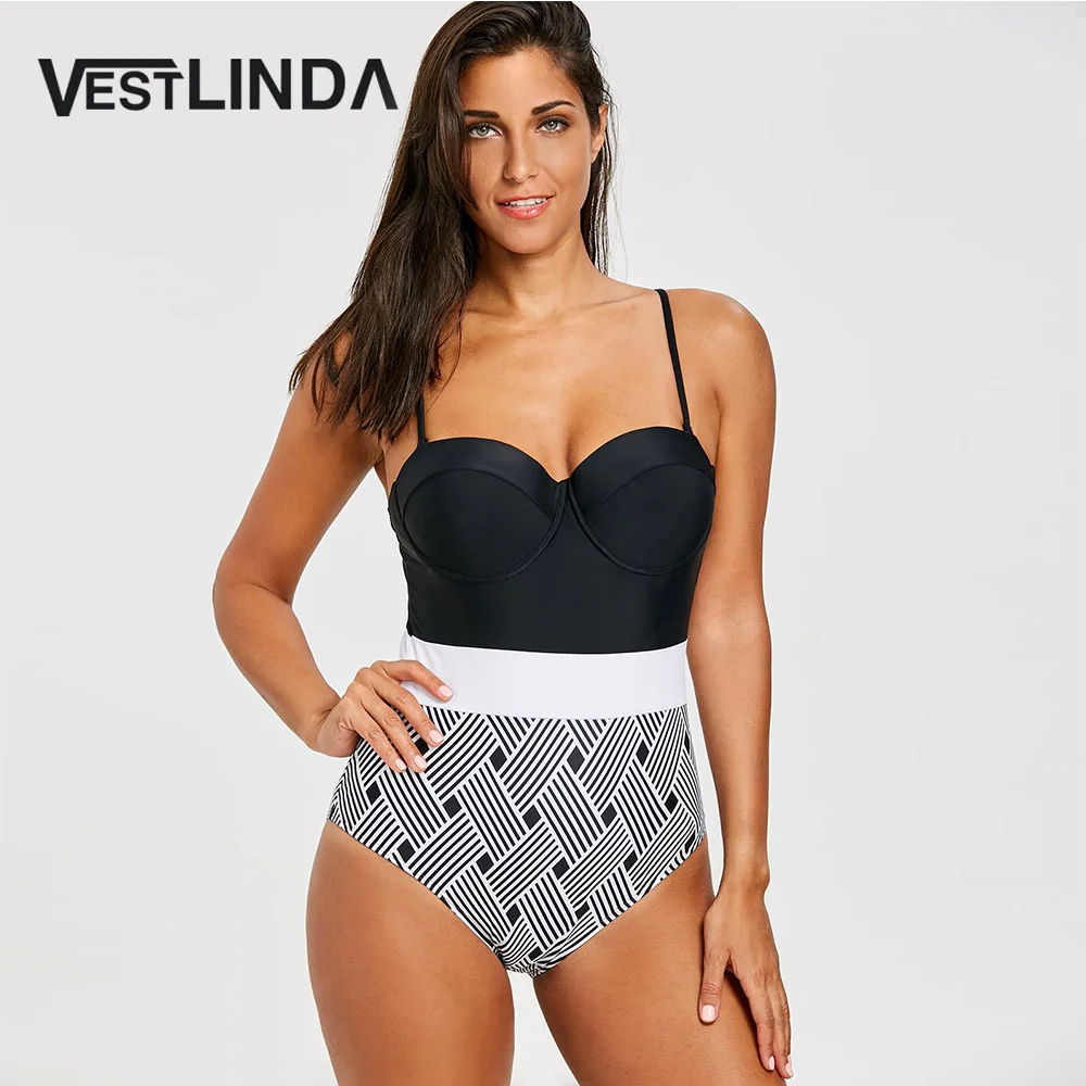 VESTLINDA Цельный боди на косточках в полоску Комбинезоны женские 2018 Летний