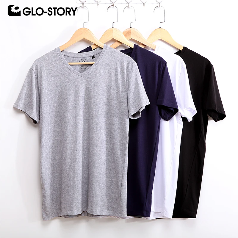 GLO-STORY Мужская Базовая футболка из 4 предметов Повседневная однотонная