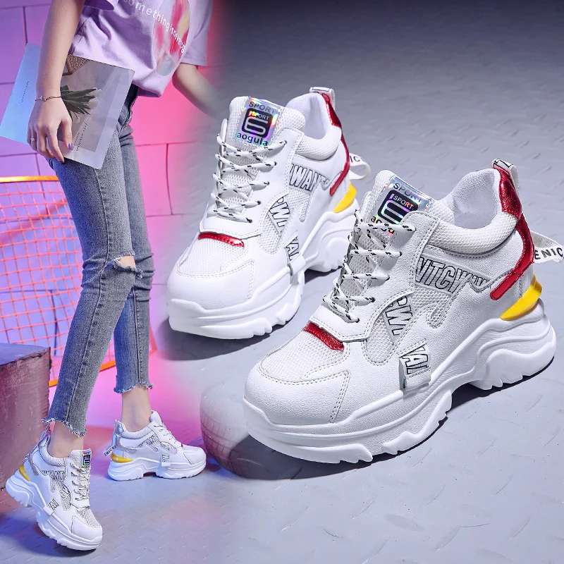 Летние женские кроссовки на платформе повседневная обувь 9 см высокий каблук