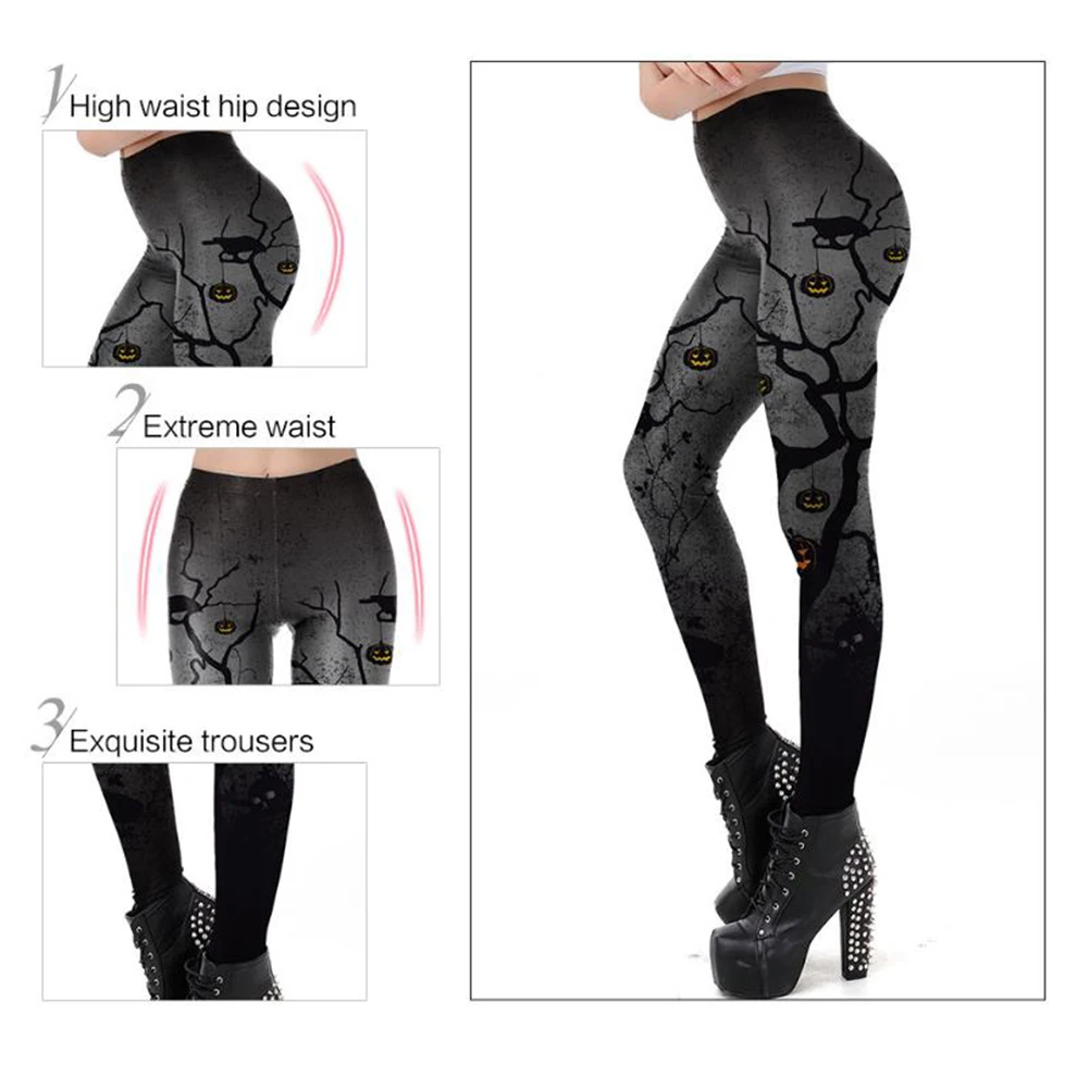 2018 Модные узкие леггинсы с принтом тыквы и высокой талией костюм на Хэллоуин