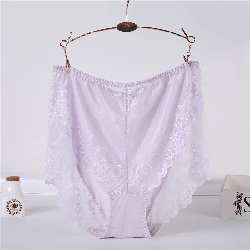 Light Purple 6XL, женские трусики, плюс размер, сексуальные кружевные прозрачные супер большие трусы, высокое качество, нижнее белье, женские бесшовные трусики 00 - Цвет: Light Purple