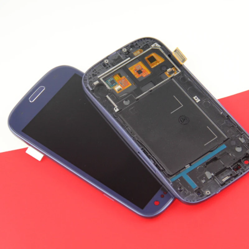 Синий для samsung galaxy s3 i9300 ЖК-дисплей сенсорный экран дигитайзер сборка + рамка