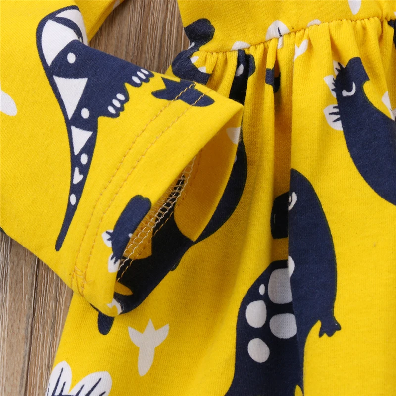 pudcoco 1-6Y Children Kid Baby Girl dress girls Cotton Long Sleeve Dinosaur print Party Pageant Dresses Clothes baby girl | Детская