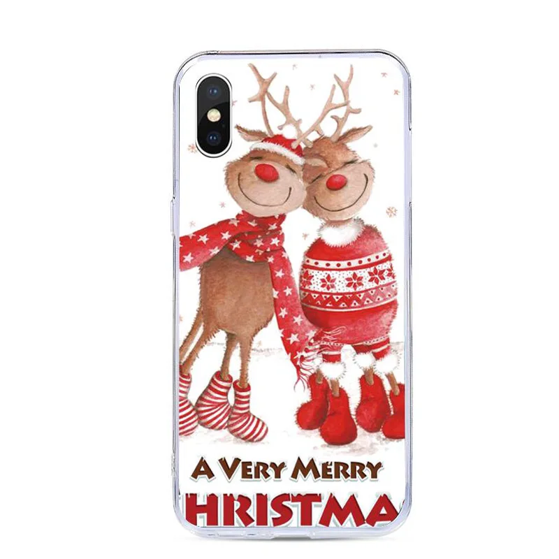 Чехол для iPhone X XR XS Max милые рождественские чехлы с рисунком 4 4S 5 5S SE 6 6s 7 8 Plus мягкий