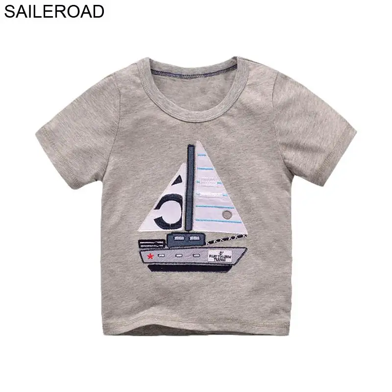 2389 grey SAILEROAD/Летняя футболка для маленьких мальчиков 1-7 лет, Детская короткая одежда для мальчиков и девочек, хлопок, костюм с рисунком для маленьких детей - Цвет: 2389 grey