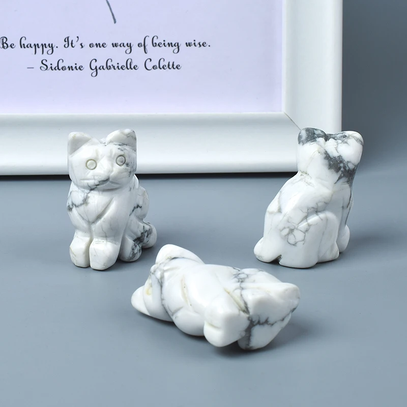 Статуэтка кота howlite из натурального белого камня миниатюрная резная минеральная