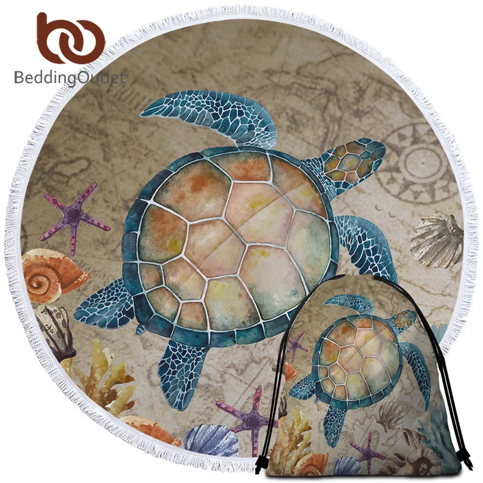 Круглое пляжное полотенце BeddingOutlet в виде морской черепахи пляжный коврик Круглый