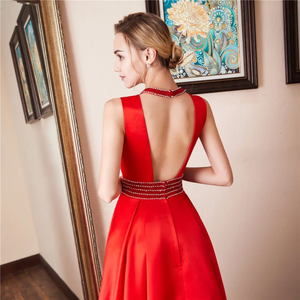 Красное платье для выпускного JaneVini длинные элегантные Сатиновые бисерные