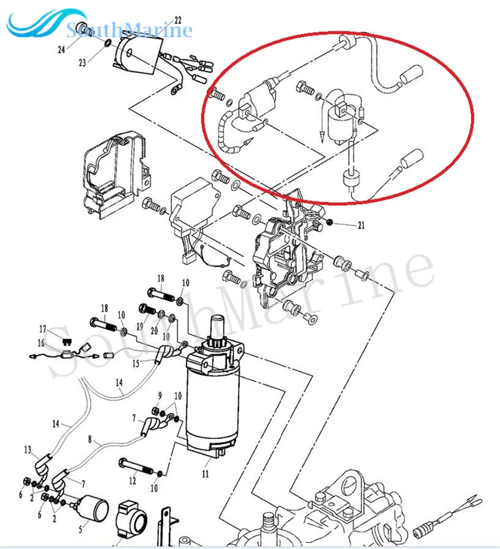 Катушка зажигания для лодочного двигателя б Parsun HDX 2-тактный 40CV T40 T40BM T40BW T40G T30BM 2 temps