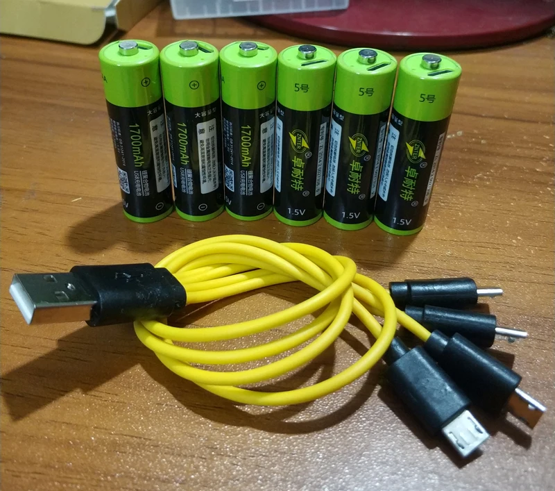 

6pcs ZNTER 1.5V AA 2550mwh USB AA 1.5V 1700mAh li-polymer li-po rechargeable lithium li-ion battery with USB cable pack