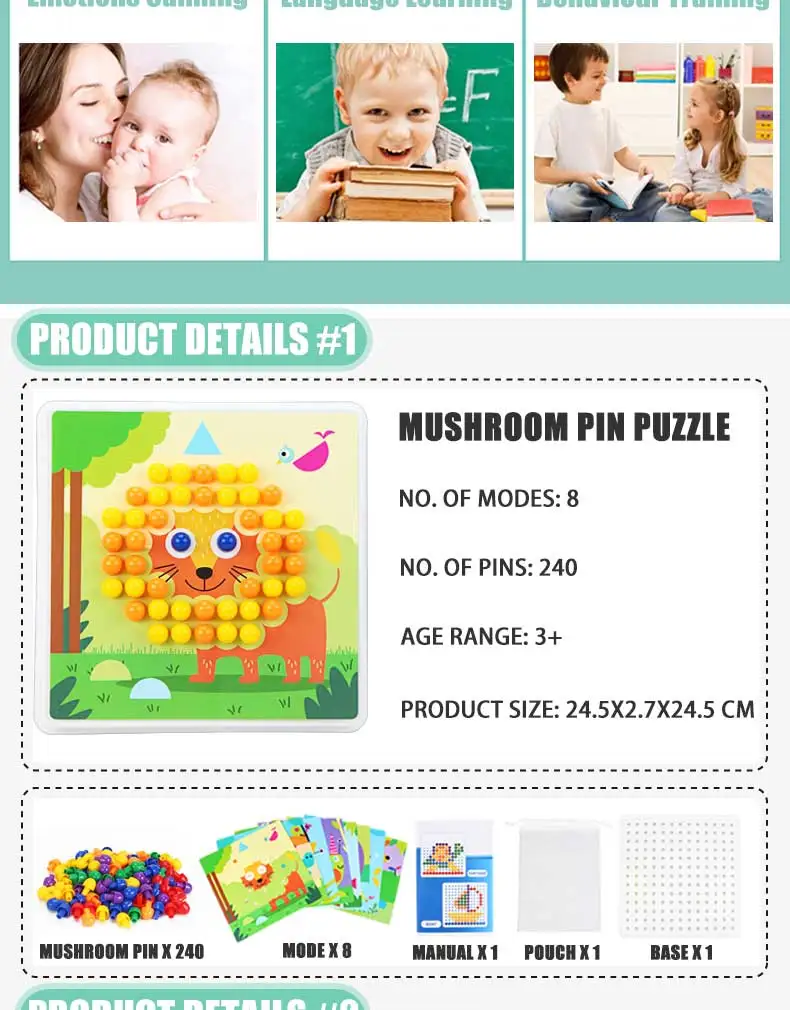 DIY 3D образование Pin игра-головоломка игрушка для детей дети мультфильм настольная игрушка для мальчиков от 1 до 3 деревянная коробка для детей Монтессори гриб