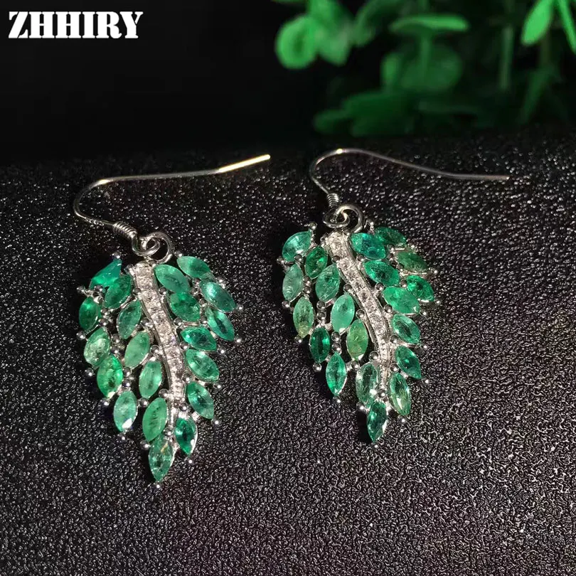 Женские серьги подвески из серебра 925 пробы с натуральным изумрудом|jewelry silver