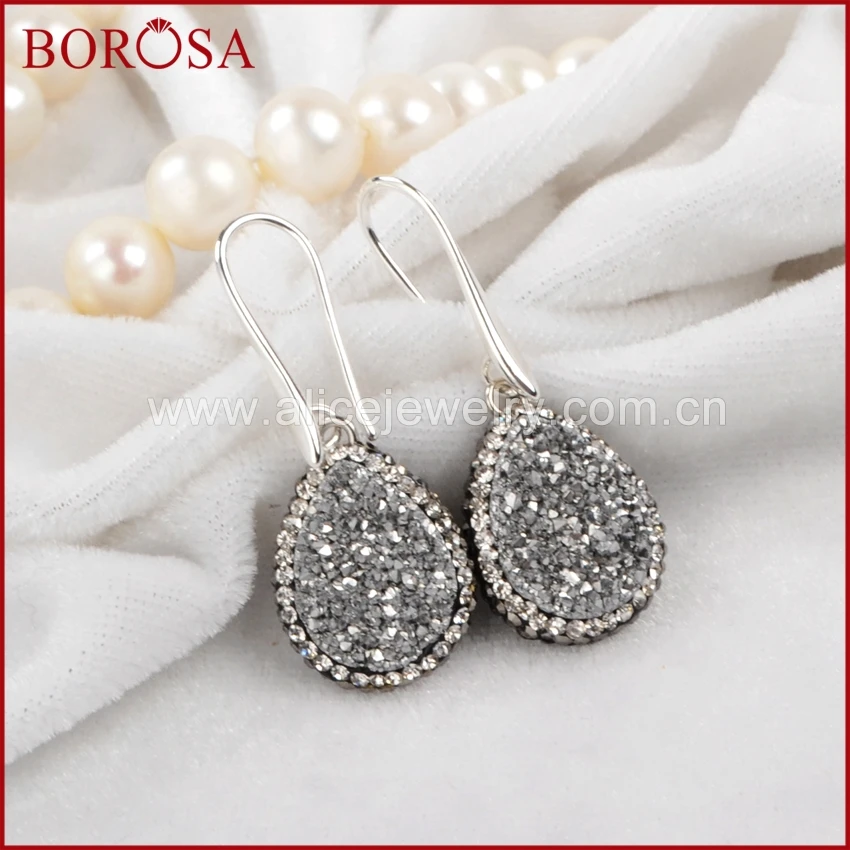 Женские Висячие сережки BOROSA 10 пар из титана и хрусталя с кристаллами черного