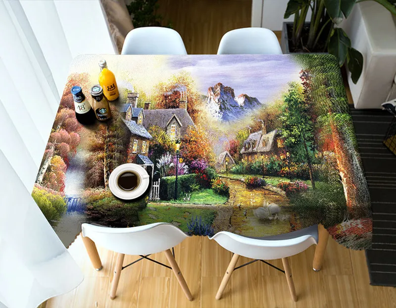 

Beautiful waterfall Tablecloth European Functional Table Cloth for Picnic Party 3D Tablecloths Rectangular 9 Sizes