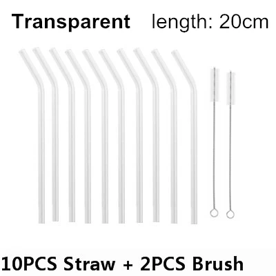 transparent 10 шт. стеклянная соломинка+ 2 чистящие щетки Pipet экологическое стекло для здоровья ребенка питьевые соломинки пипетки питьевые соломинки экологически чистые - Цвет: transparent