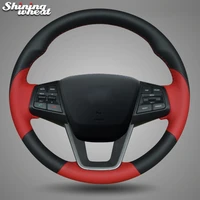 shining wheat black red leather car steering wheel cover for hyundai ix25 2014 2016 creta 2016 2017