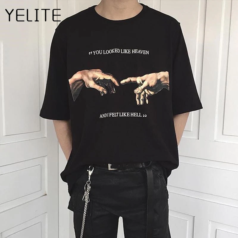 Женские футболки YELITE черные летние с надписью You Look Like Heaven and I Feel Hell Michaelangelo the Last