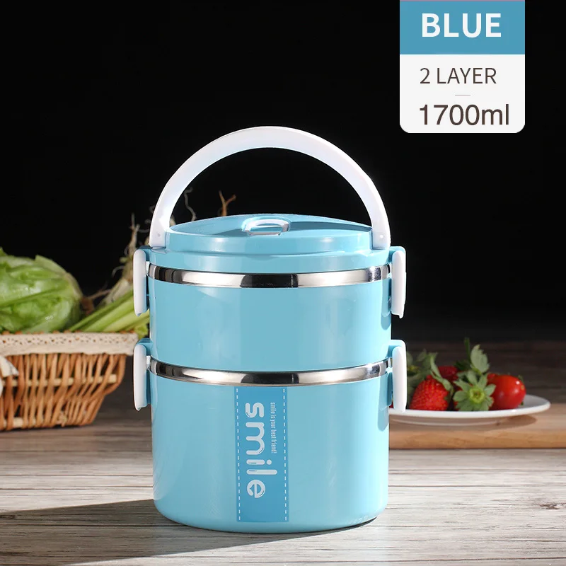 Blue 2 Layer Термо-Ланч-бокс из нержавеющей стали, контейнеры с микроволновым контейнером, японский Ланч-бокс Bento для детей, контейнеры для фруктов и еды - Цвет: Blue 2 Layer