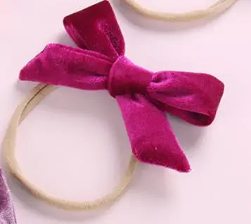 Rose pink with band Бархатный завязанный вручную бант из нейлона повязка на голову или зажим для осени и зимы, школьные бархатные аксессуары для волос - Цвет: Rose pink with band