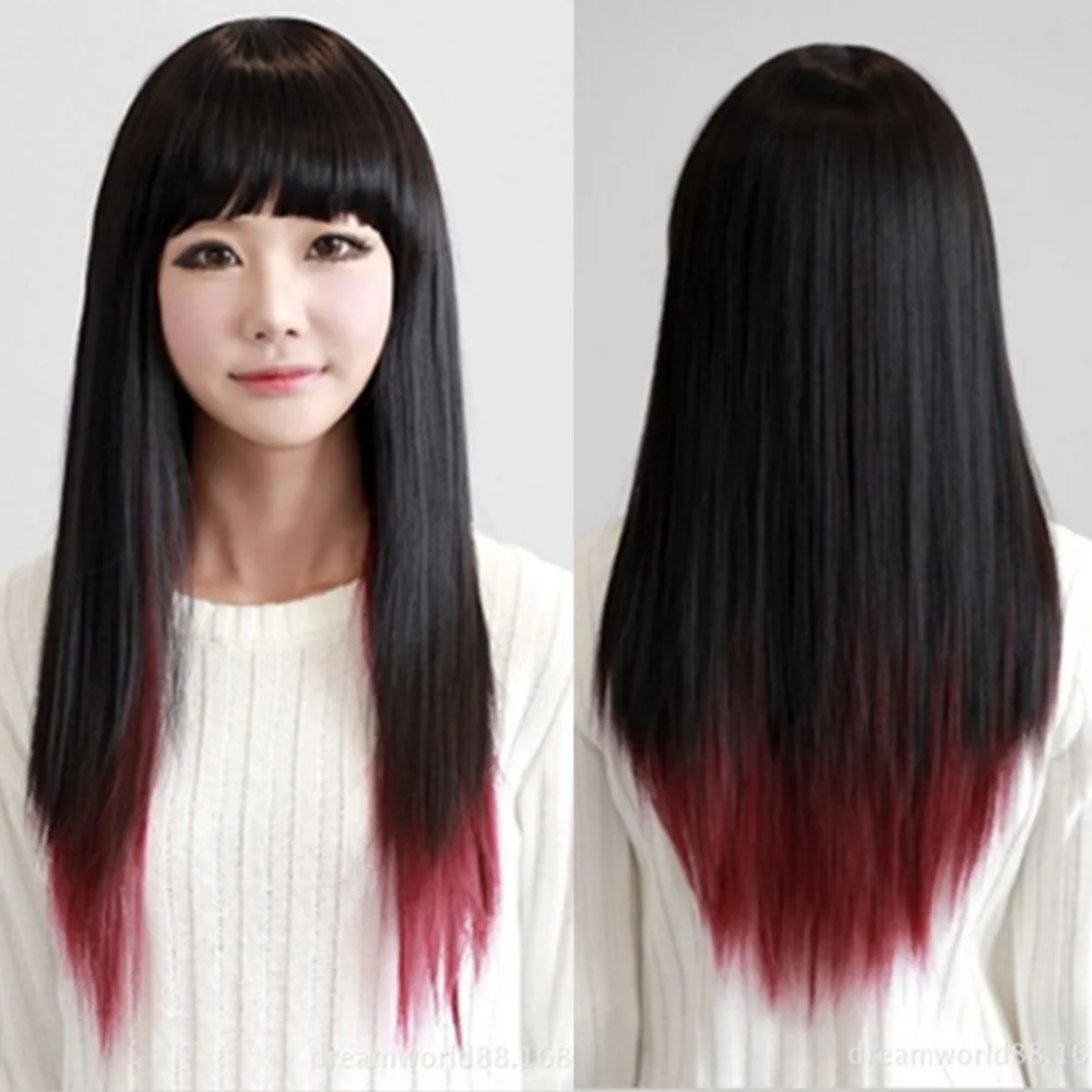 Мода лолита черный + красный длинные прямые плетение волос полный парики cosplay