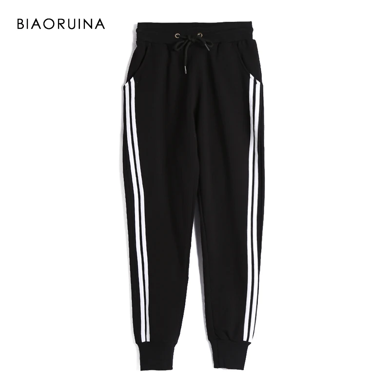 BIAORUINA женские модные полосатые брюки карандаш с эластичной резинкой на талии