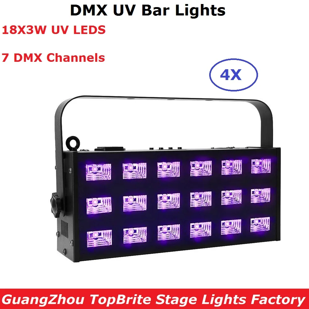 

4 шт. дешевая цена 18X3W УФ Цвет светодиодные Настенные светильники DMX линия бар стирка Настенные светильники 7 Chs Крытый развлечения проектор