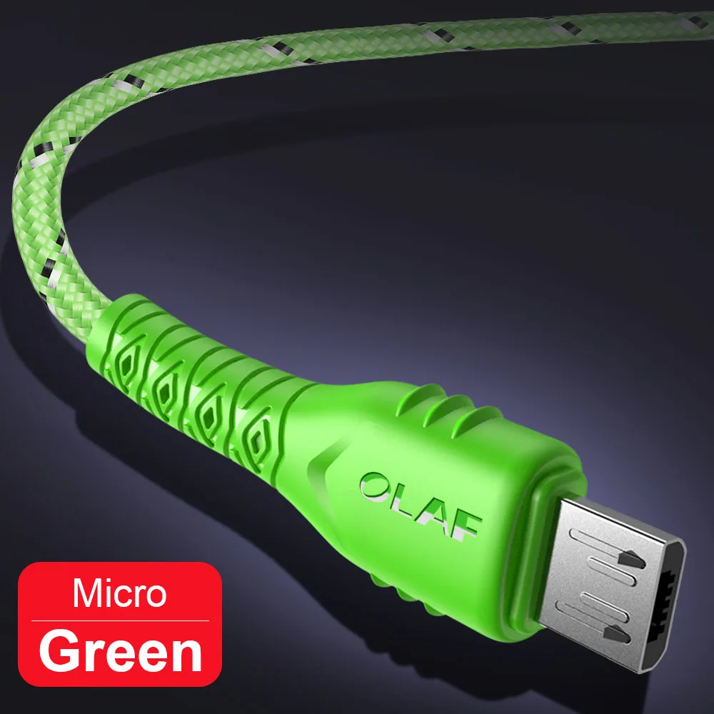 Green Олаф нейлоновый плетеный кабель Micro USB 2.4A кабель для быстрой зарядки 1 м 2 м 3 м для samsung huawei Xiaomi Android провод для мобильного телефона - Цвет: Green