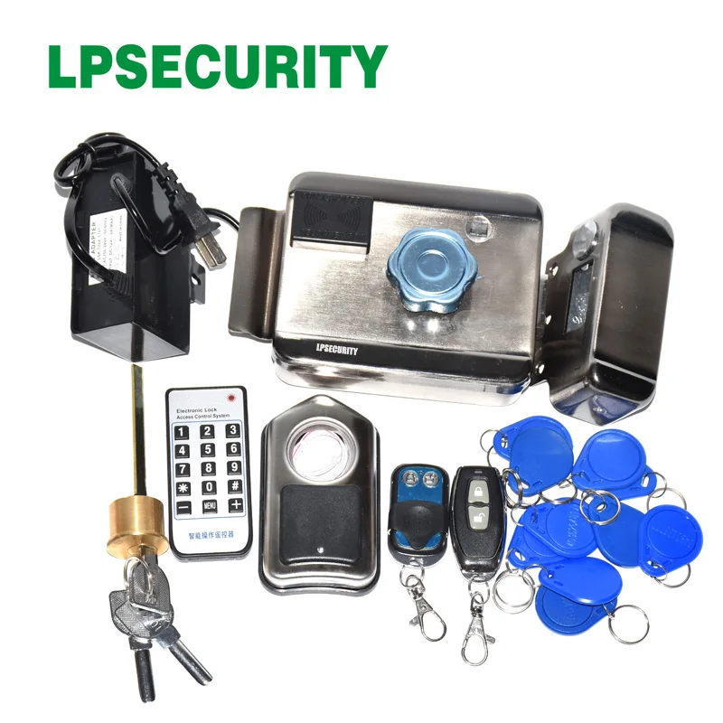 S with 2 remotes LPSECURITY Питание от батареи/12VDC 13,56 IC RFID считыватель Электрический дверной замок для ворот система контроля доступа комплект с 10 тегами или тегами ТМ - Цвет: S with 2 remotes