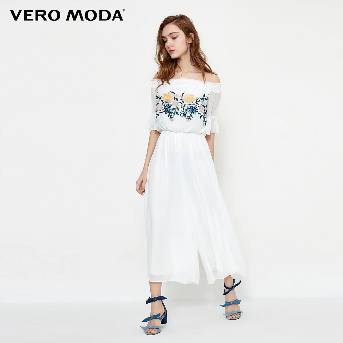 Vero Moda женский свободный комбинезон с вырезом лодочкой и вышивкой | 318144506 - Цвет: Snow white