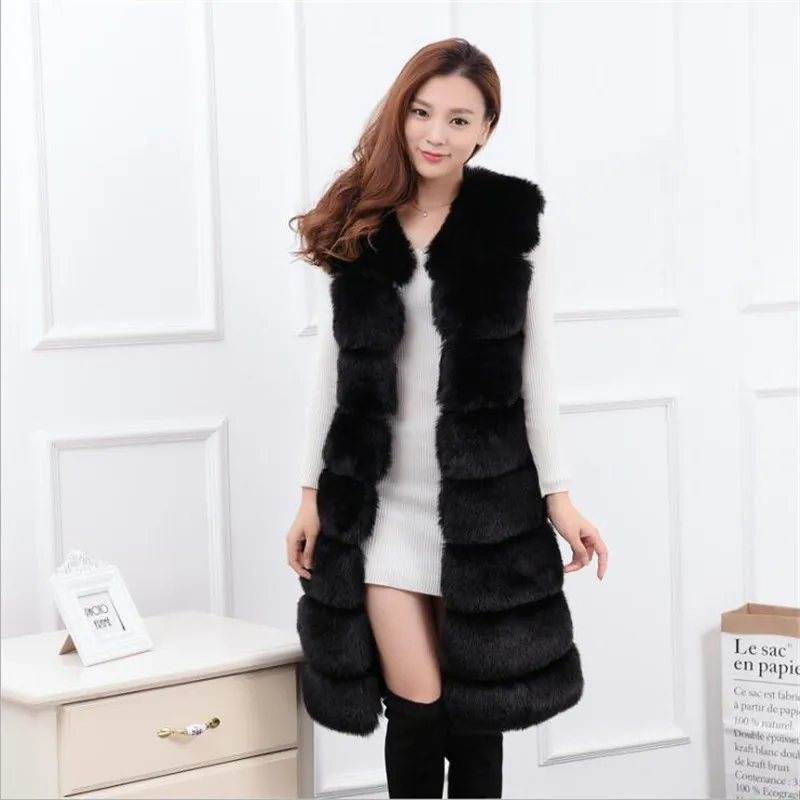 

MSAISS Winter New Long Fake Fox Fur Vest Women Winter Fashion Faux Fox Fur Vests Woman Warm Artifical Fox Fur Coats Female