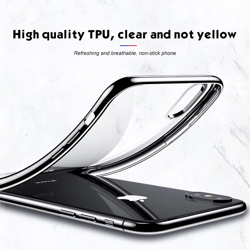 Ультратонкий чехол из ТПУ с покрытием для iPhone XS Max XR X 7 8 6S Plus прозрачный мягкий силиконовый защитный чехол на заднюю панель Fundas