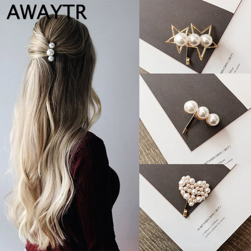 Женская заколка для волос AWAYTR 2 шт./компл. модная с жемчугом в корейском стиле