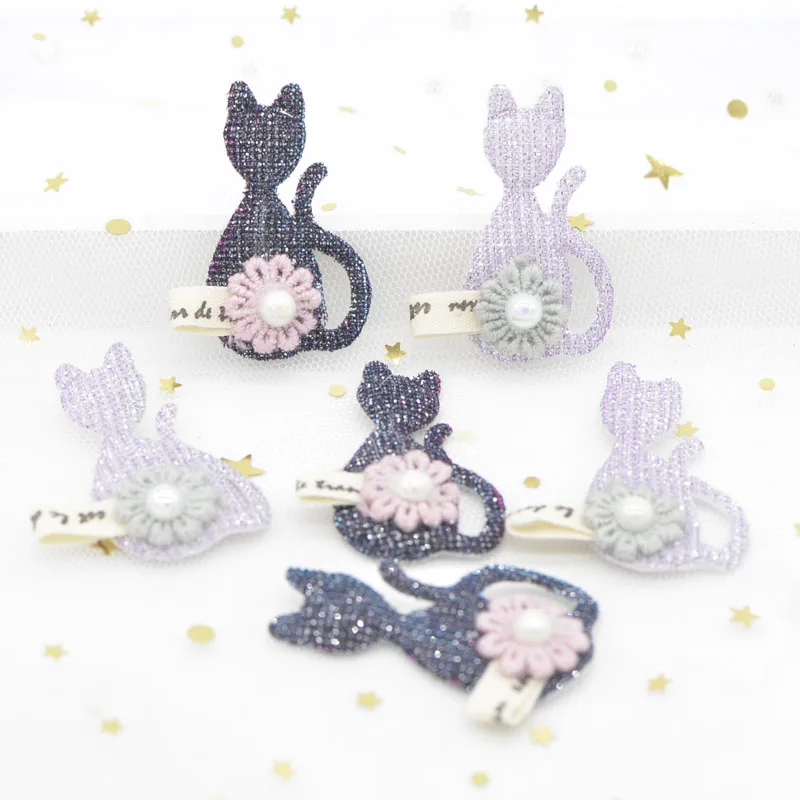 10 шт. блестящие мягкие нашивки Kawaii Cat с полукруглым жемчугом Цветочная аппликация
