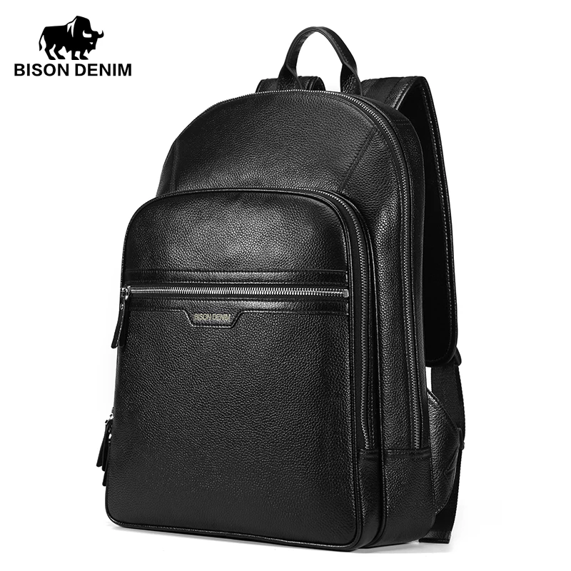 BISON DENIM роскошный мужской рюкзак из натуральной кожи, деловые повседневные мужские рюкзаки для путешествий