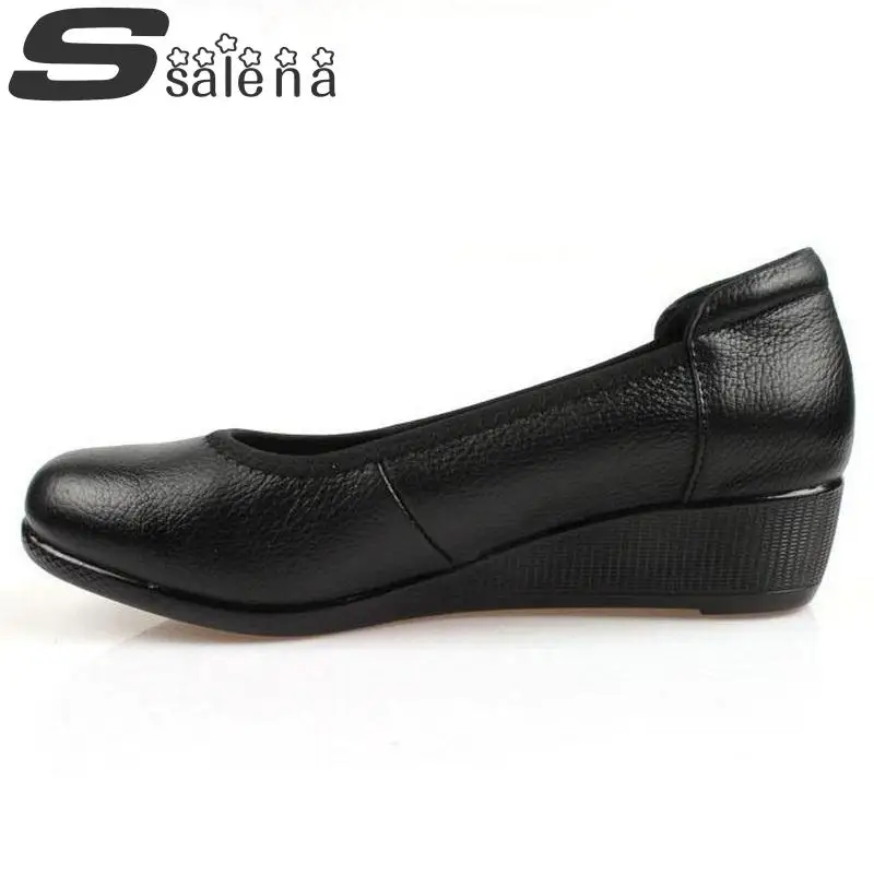 Women Genuine Leather Shoes Flats Breathable Non Slip Work Comfortable Mother A688 | Обувь