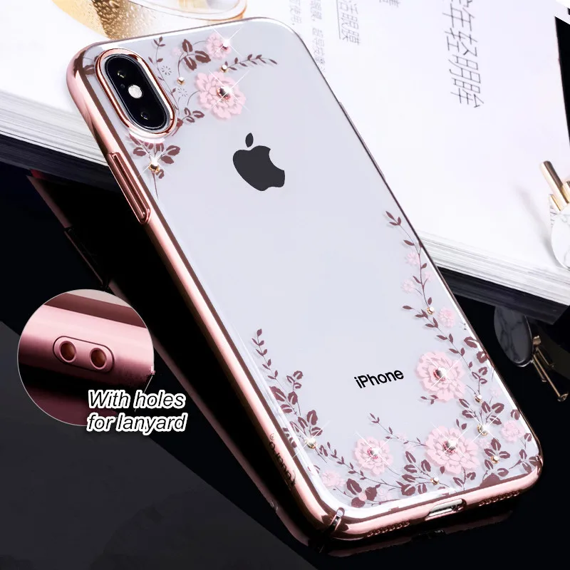 KINGXBAR чехол для iPhone X 10 телефона Роскошные Swarovski элемент кристаллами цветочный