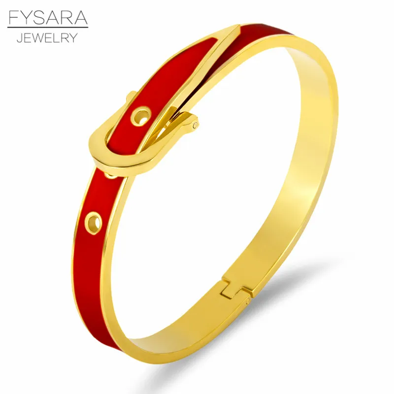 Gold Red FYSARA любовные Браслеты и браслеты для женщин и мужчин с пряжкой на ремне, эмалевые браслеты из нержавеющей стали, классические ювелирные изделия - Окраска металла: Gold Red