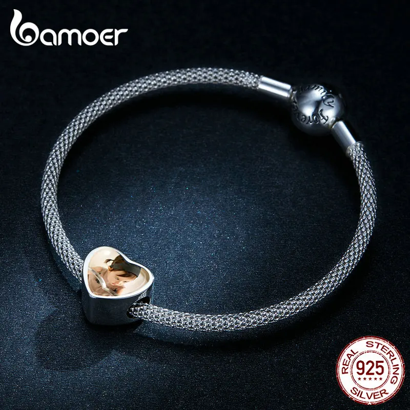 Bamoer Индивидуальные DIY сердце бусины пользовательские фото Шарм Для браслет и браслет 925 пробы серебряные ювелирные изделия уникальный подарок BSC103