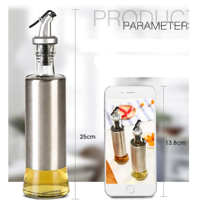 

1pcs 300ML Stainless Steel Bottle Oil Pot Olive Oil Vinegar Sauce Kitchen Tool-in color random Leak proof Oil Dispenser
