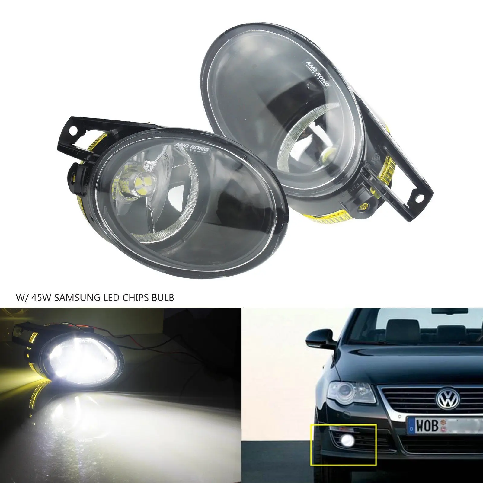 Angrong 2x HB4 9006 45 Вт 2000LM Светодиодная лампа Samsung ПТФ в передний бампер лампа для VW Passat 3C B6 06-10 L& R белый