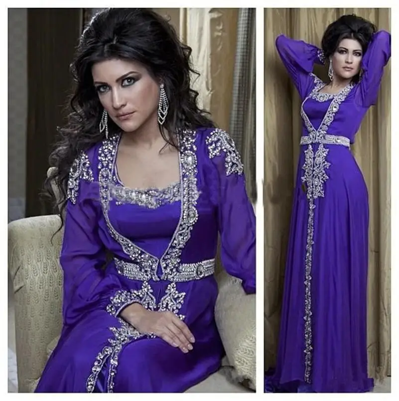 Vestido De festival purple chiffon beaded dubai Arab Muslim Turkey T5698 long evening dress 2016 Turkish robes | Свадьбы и торжества